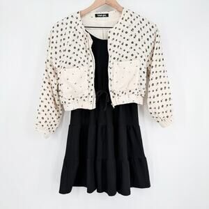 Trixxie Girl Cream Black Floral Bomber Jacket and Black Tiered Dress Set Size M